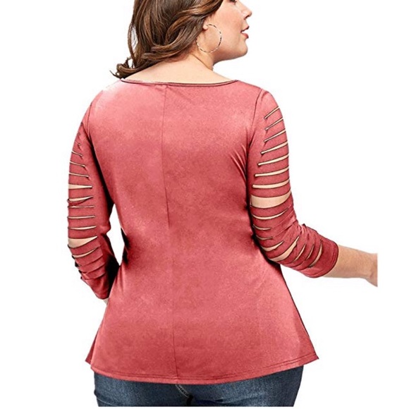Plus Size 3/4 Sleeves Shredding Embellished Blouse - Picture 2 of 3